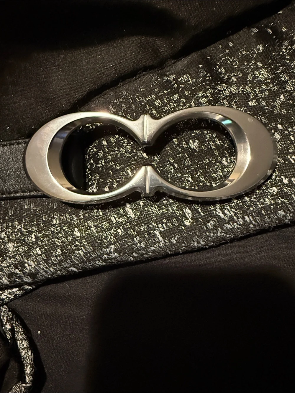 Women Coach Black Leather Belt with Silver Double-Ring Buckle